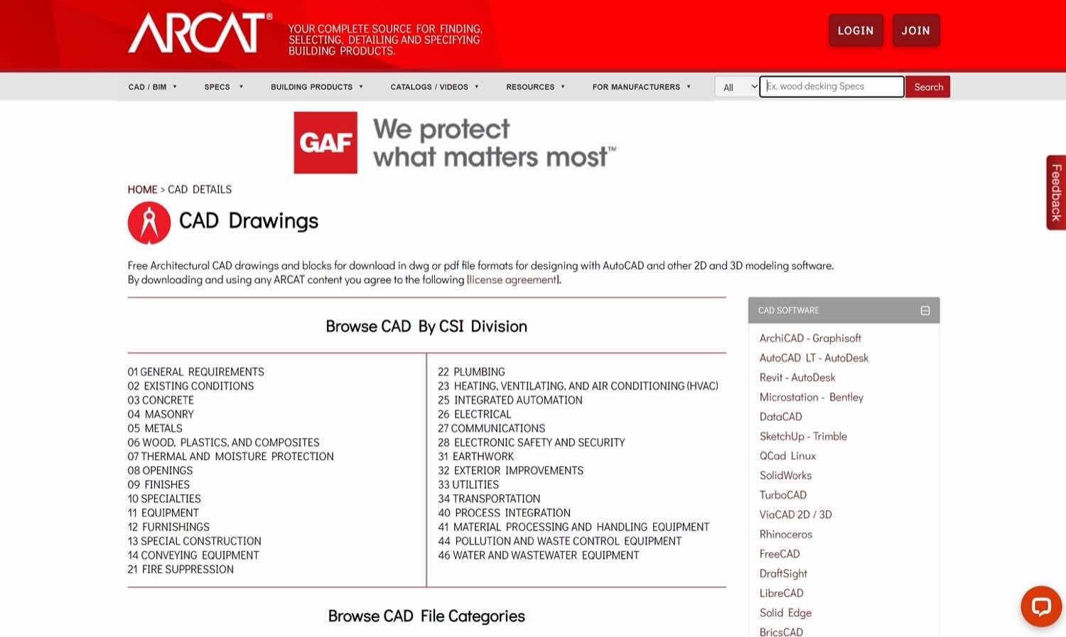 ARCAT free cad files