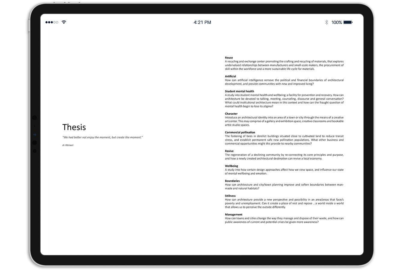Architecture Concept thesis topics
