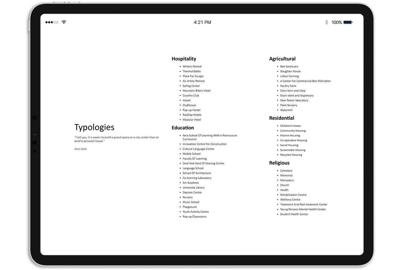 Architecture Concept building typologies