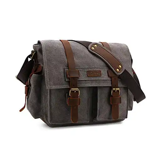 Leather Canvas Messenger Shoulder Bag