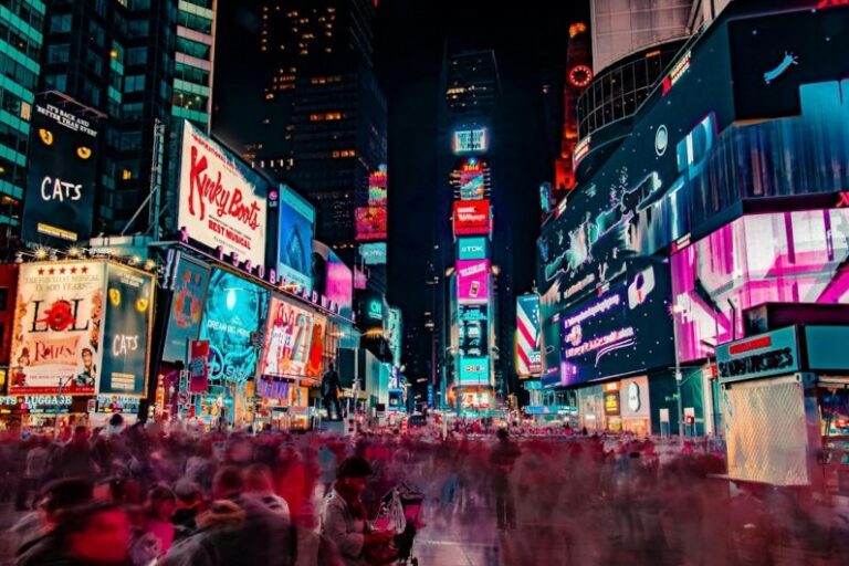 Urban - time-lapse photography of crowd of people on New York Time square during night time