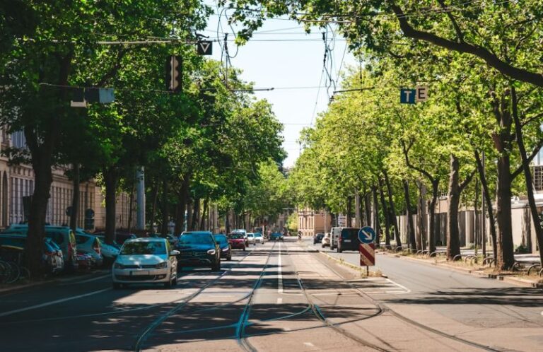 Urban Traffic - a street with cars parked on both sides of it