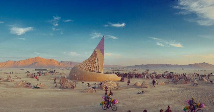 Tensile Structures - People Walking on Beach