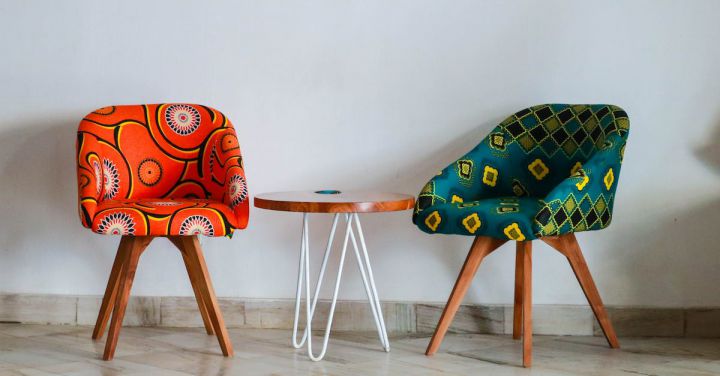 Furniture - Two Assorted-color Padded Chairs Near Side Table